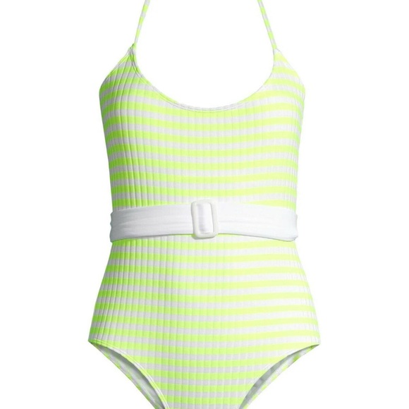 No Boundaries brand women’s Neon Yellow Striped one piece swimsuit size MEDIUM - Picture 4 of 9